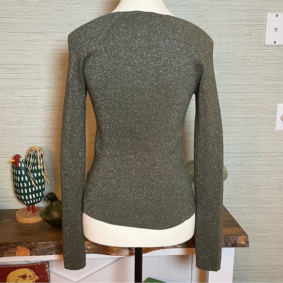 House of Harlow 1960 Sparkle Metallic Dark Green Knit Sweater Womens Size Medium - Picture 3 of 7